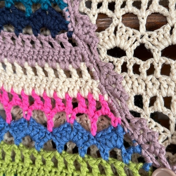 LISTICLE Multi Color Crochet Button Down Sleeveless Vest, Size Small, EUC. - Picture 4 of 7